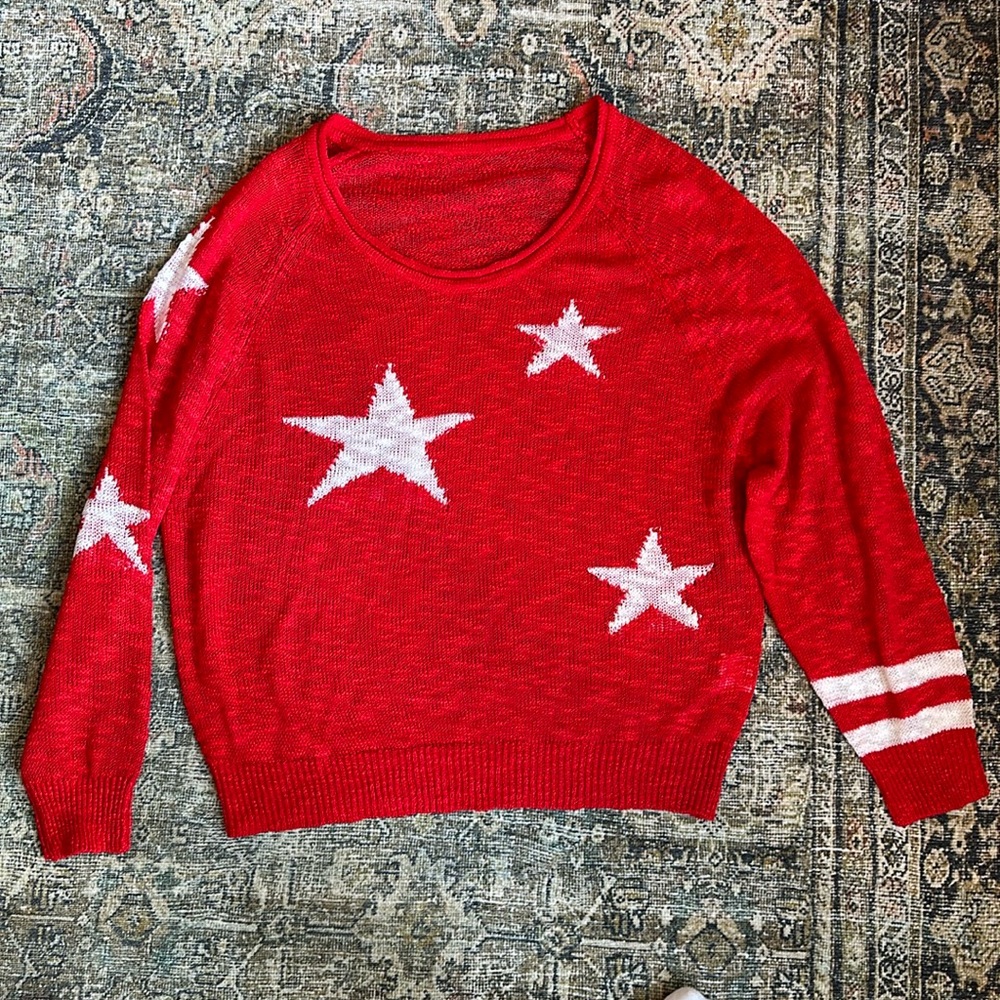 Memorial Day red white star sweater, sz S